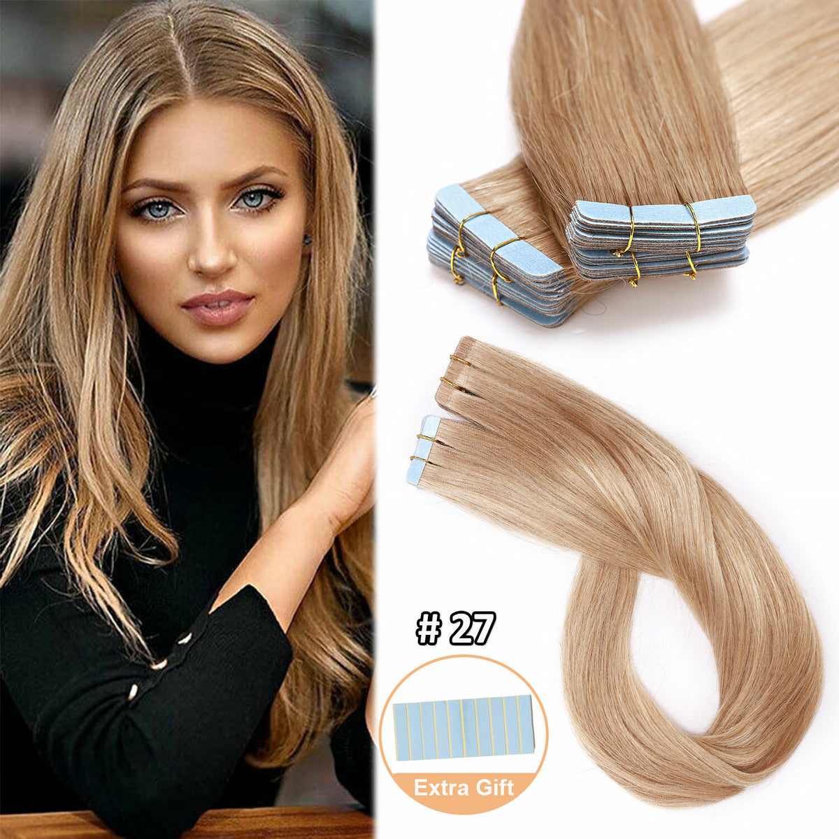 Remy Human Hair Extensions Full Head Tape-In Hair Weft Natural Style & Length