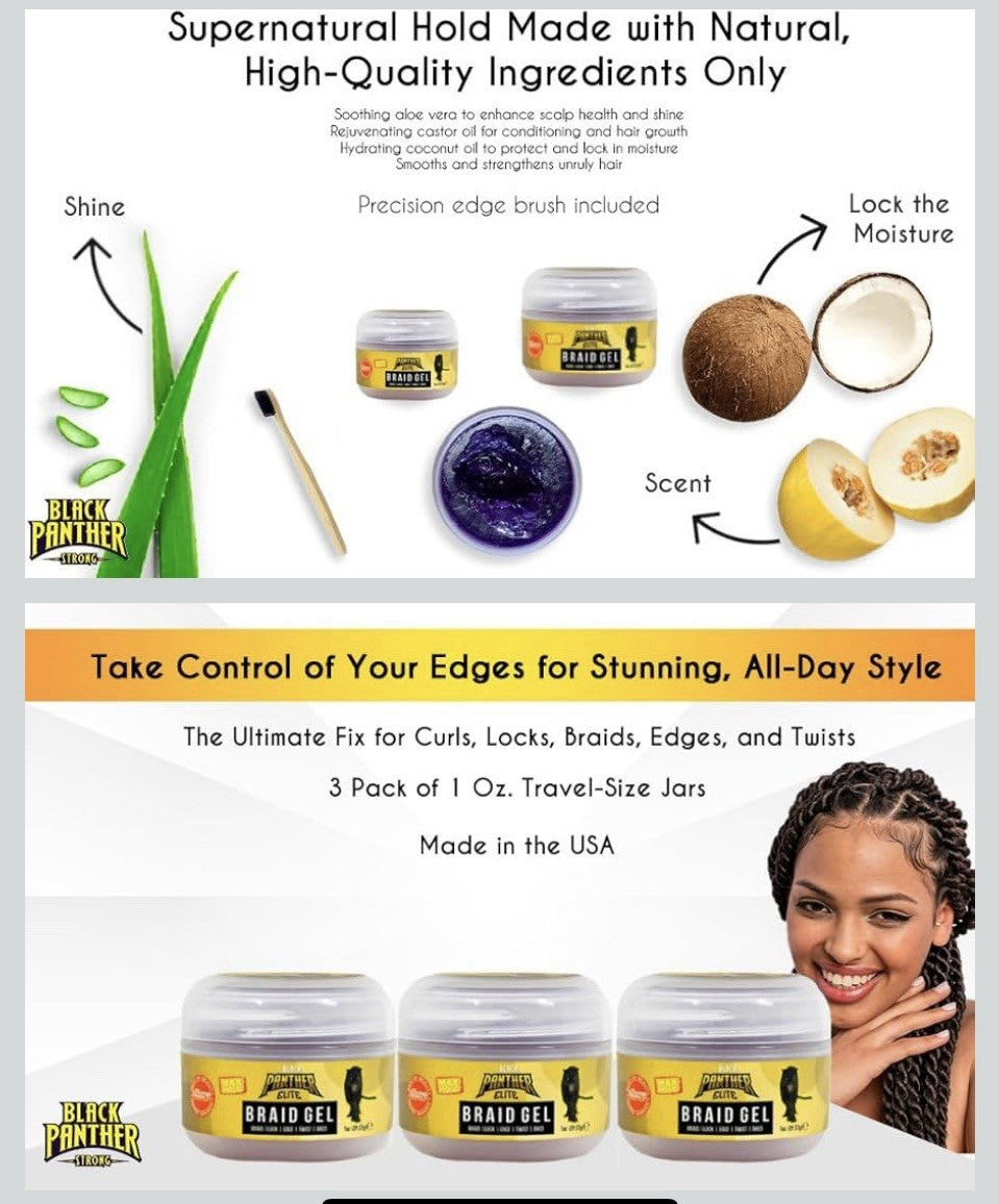 Edge Control Pomade for Braids Locs & Twists 3 Pack with Brush