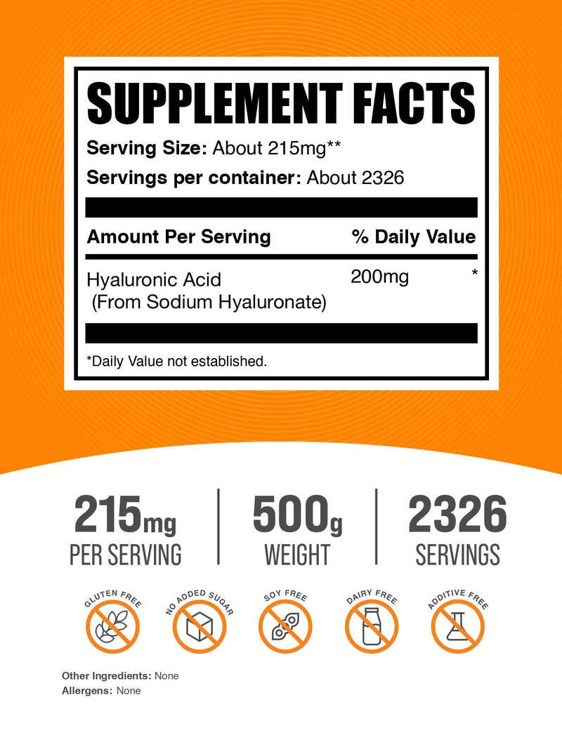 Hyaluronic Acid Powder 215 mg per Serving | Bulk Supplement for Skin & Joint Support
