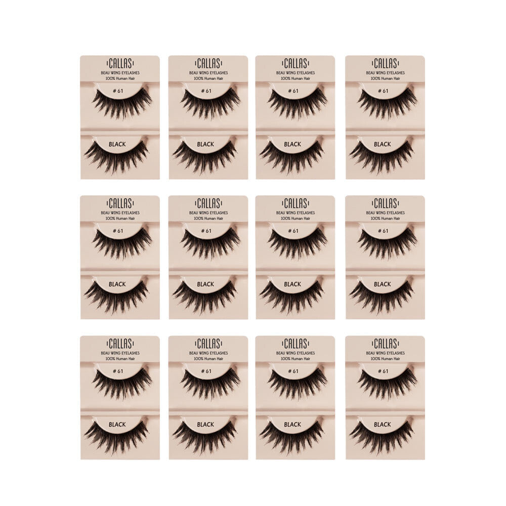 Callas 61 Wing Eyelashes — 12 Pairs, 1 Pair per Set, False Eyelashes