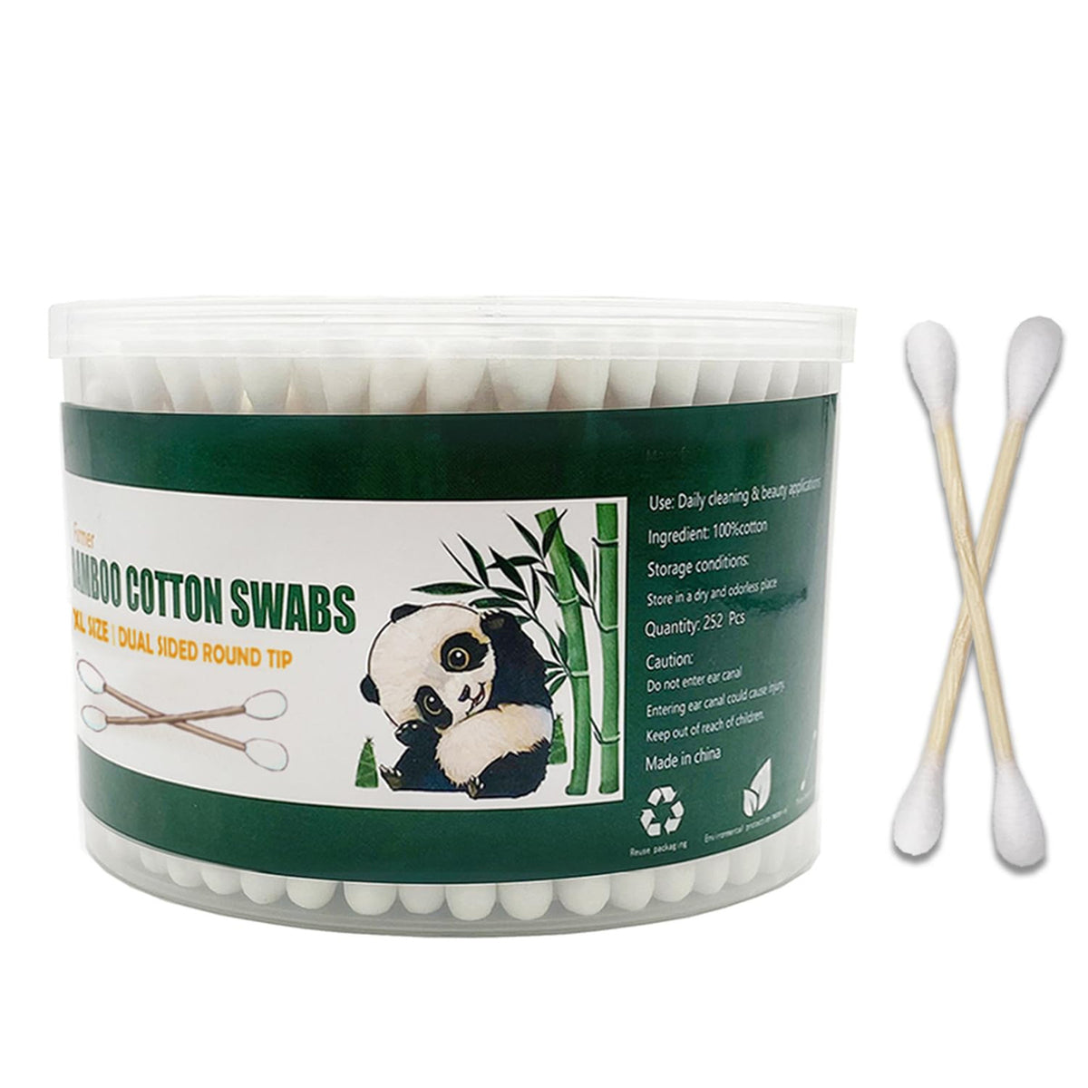 Thick Bamboo Cotton Swabs - XL Size Tips, Jumbo Pack 252 Count