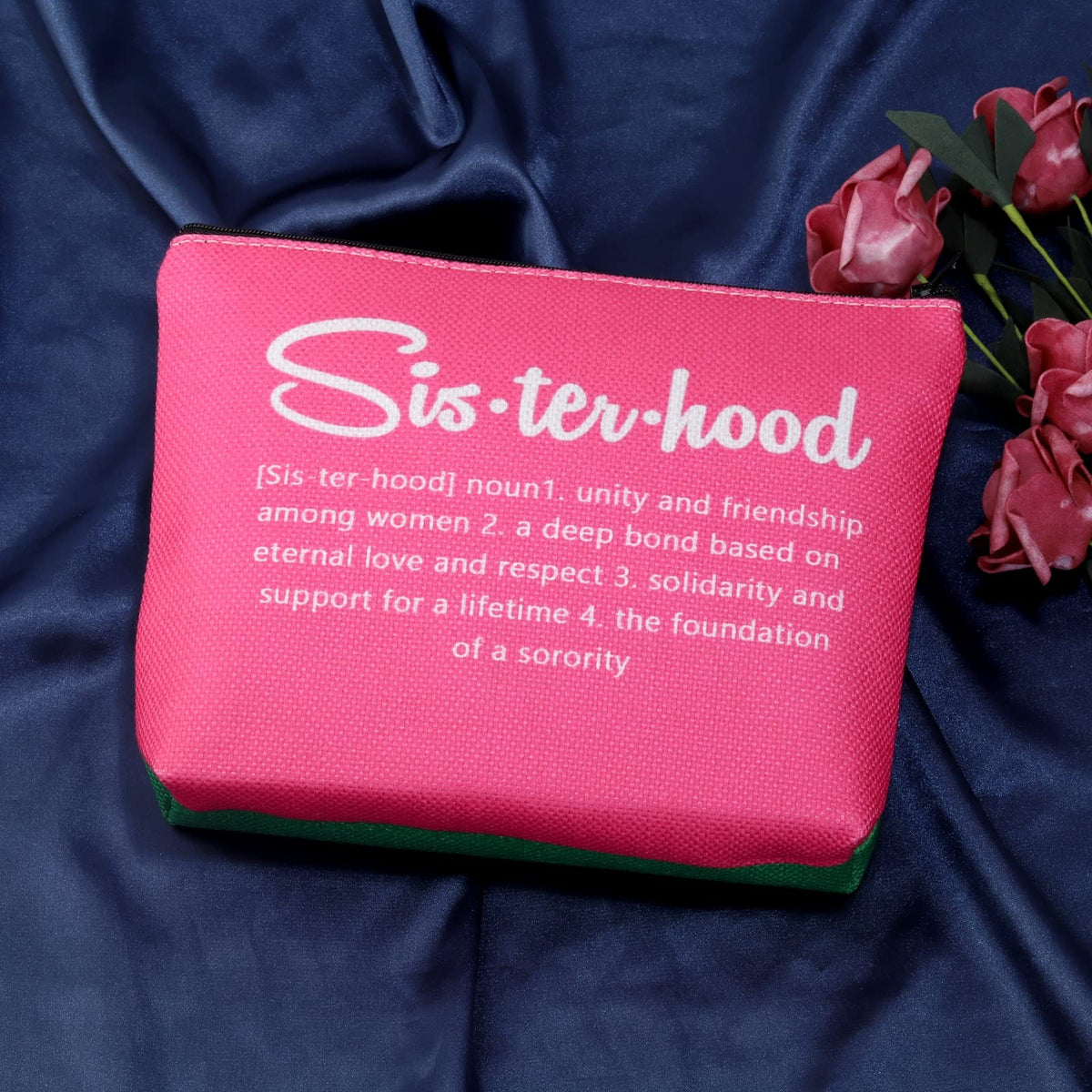 Sorority Graduation Cosmetic Bag Pink and Green Travel Organizer Gift