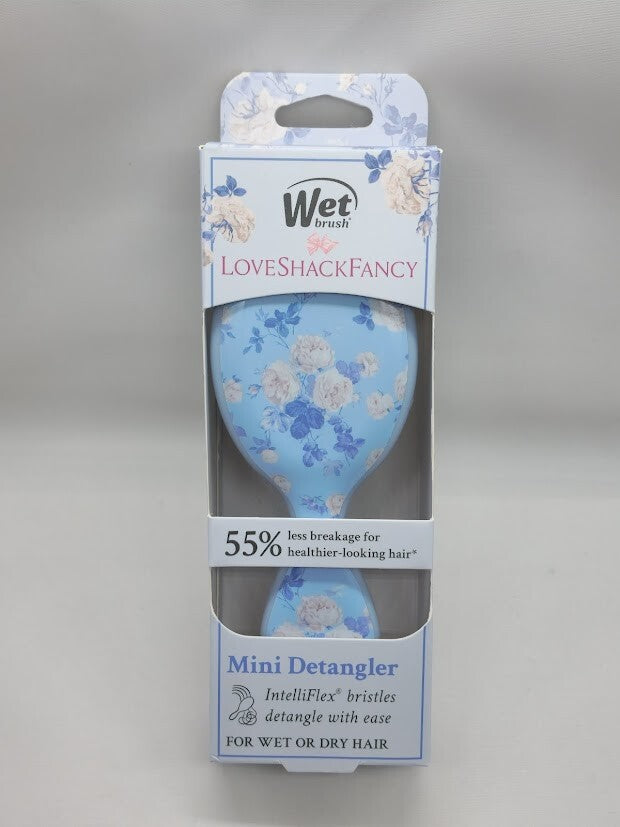 Mini Detangling Hair Brush for All Hair Types - LoveShackFancy Rosettes Blue