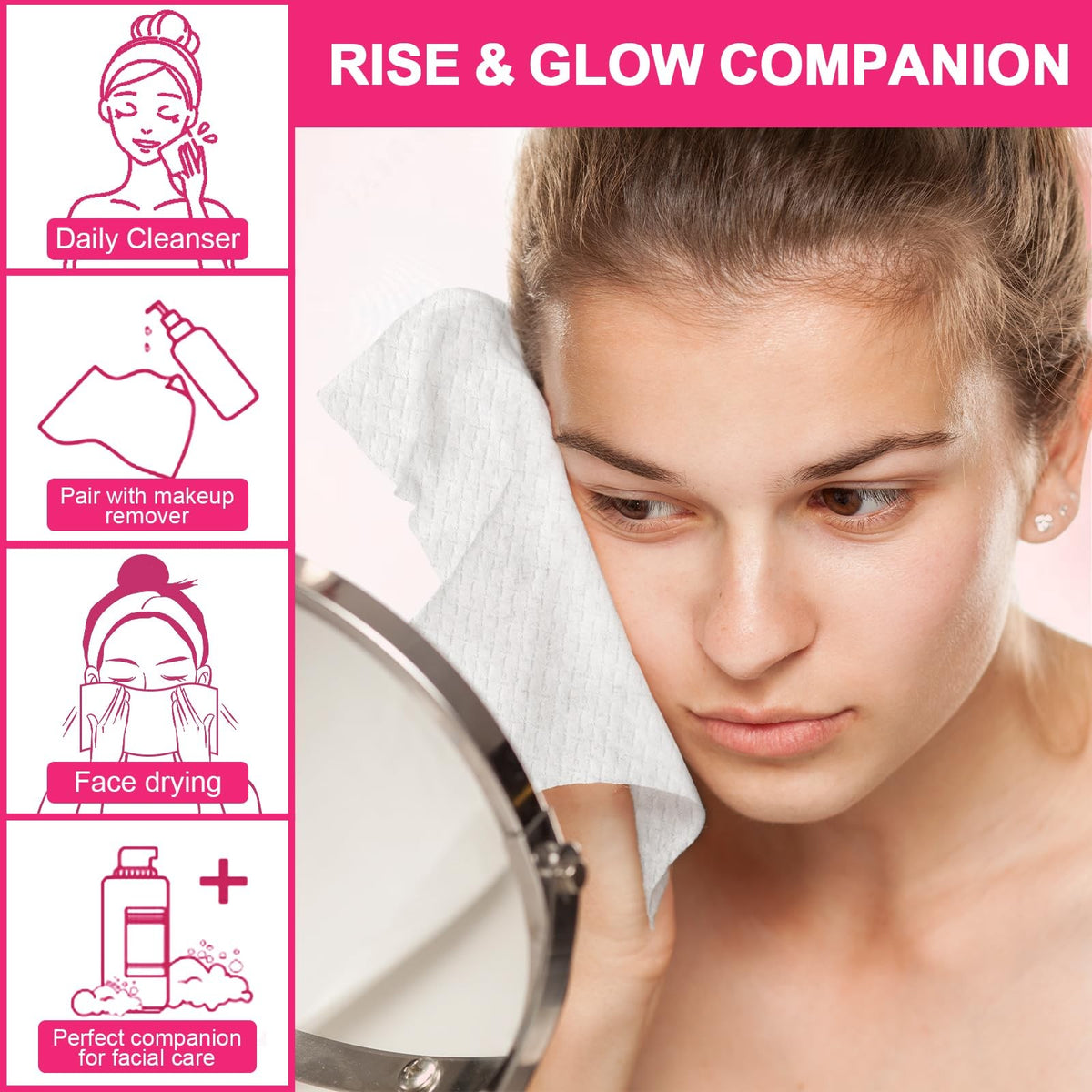 Disposable Travel Face Towels - 48 Count, Soft & Absorbent, 3-in-1 Size, Biobased, Perfect for Skincare & Wipeouts