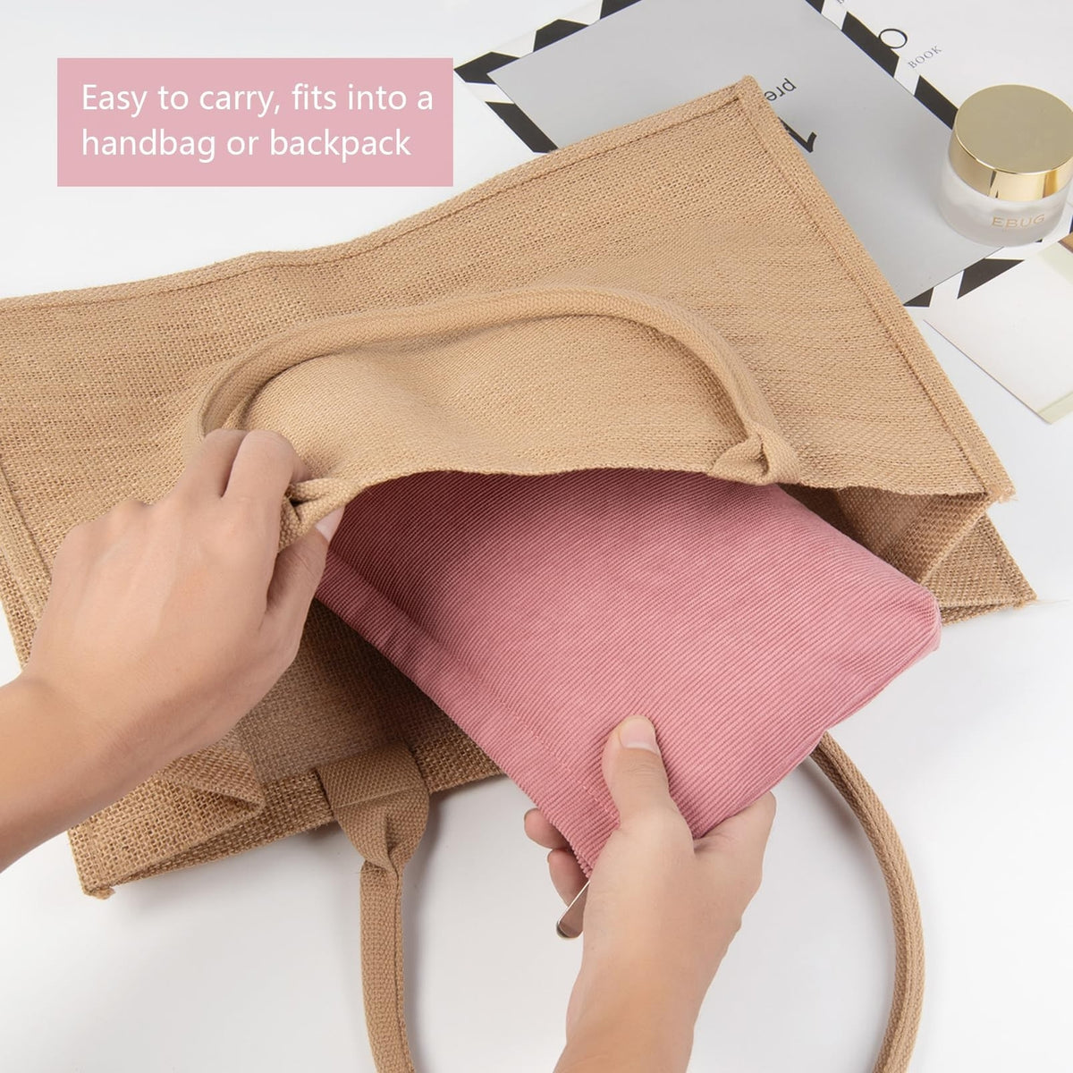 Small Corduroy Makeup Bag for Travel and Organization - Pink