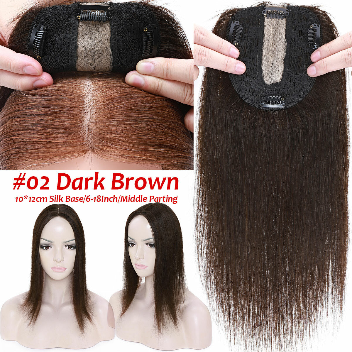 Remy Human Hair Topper with Bangs - Clip-In Hairpiece for Thinning Hair