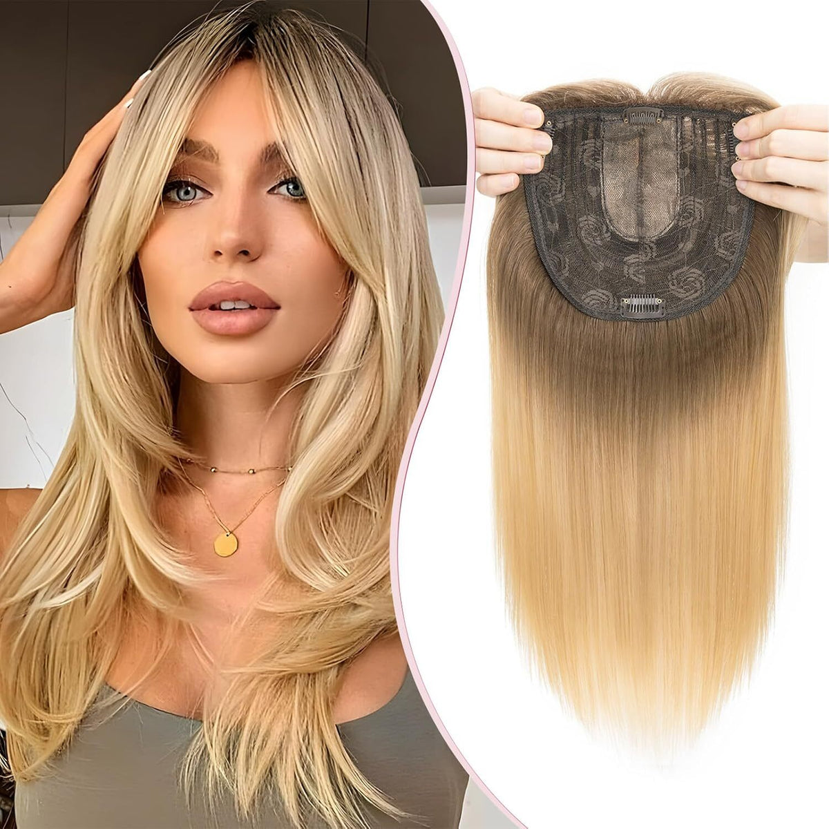 Women’s Clip-In Human Hair Topper with Hand-Tied Base - Water Wavy Style