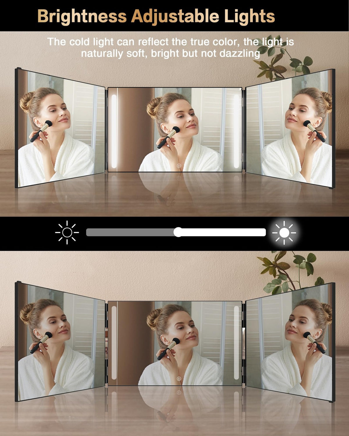 Self Hair Cutting Mirror with 360° View, Anti-Fog HD Glass, USB Rechargeable & Adjustable Height