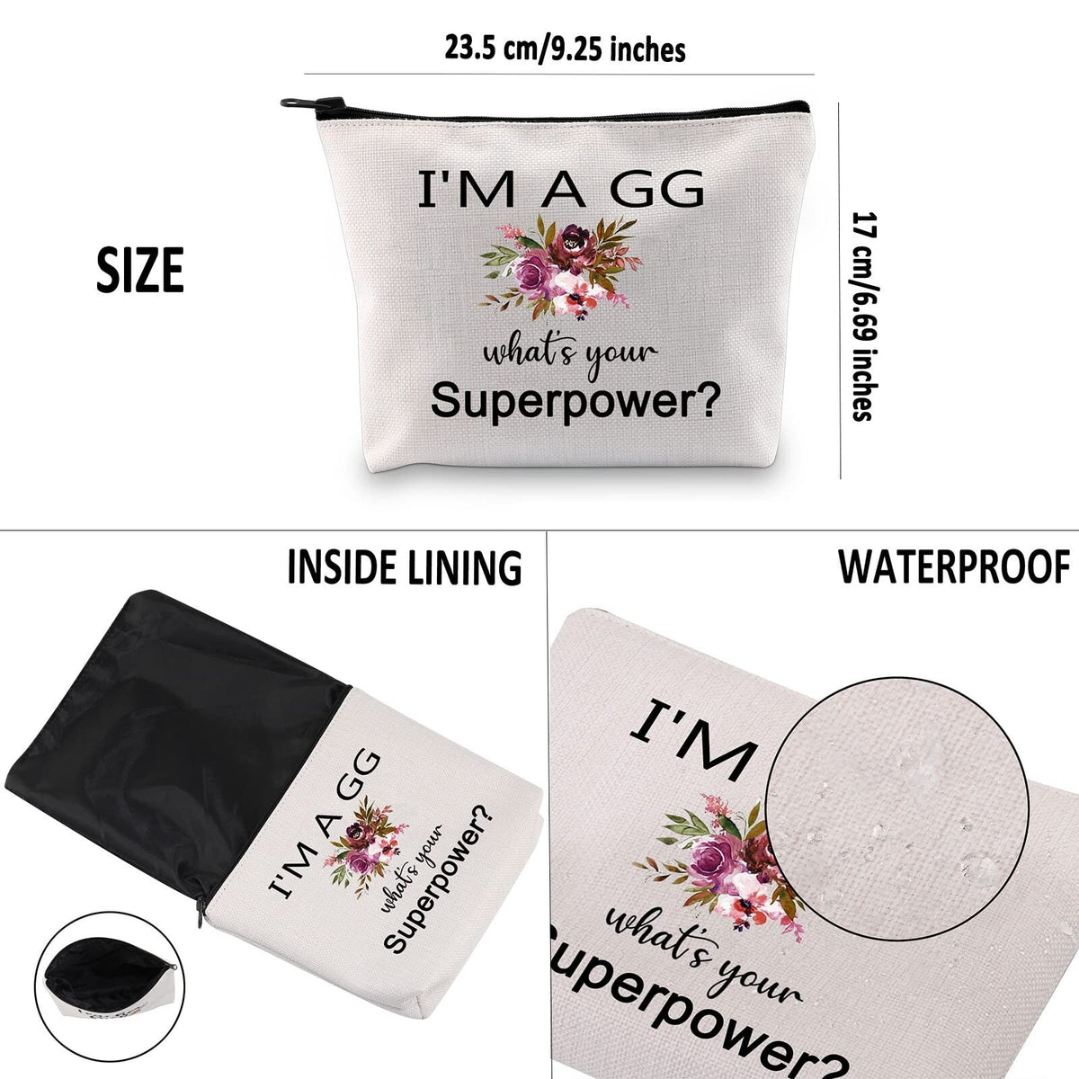 G2TUP GG White Makeup Case Travel Cosmetic Bag with Superpower Print