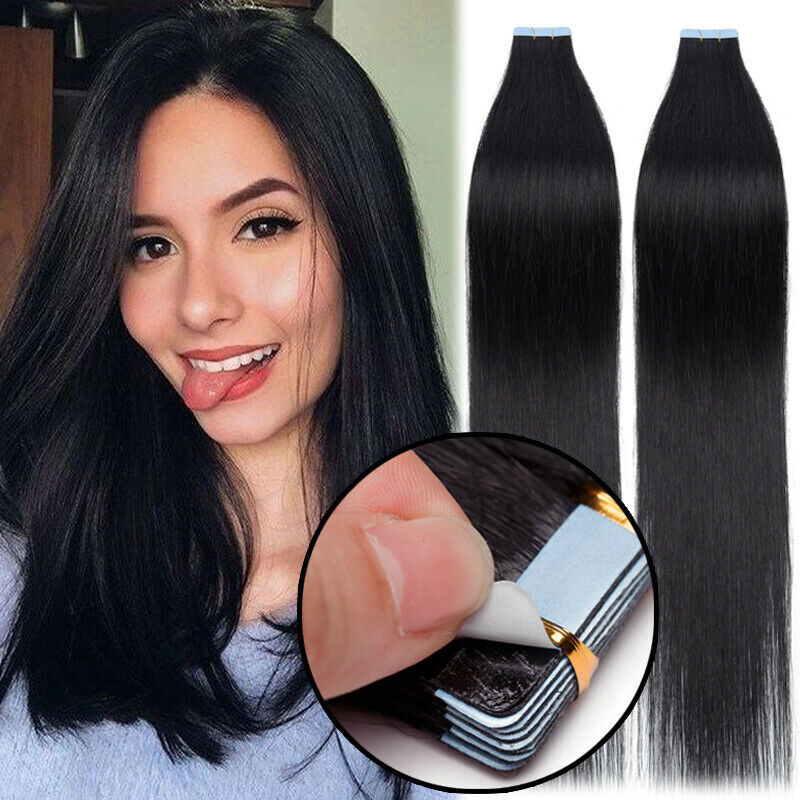 Remy Hair Tape-In Extensions Full Head 40pc Natural Straight Human Hair
