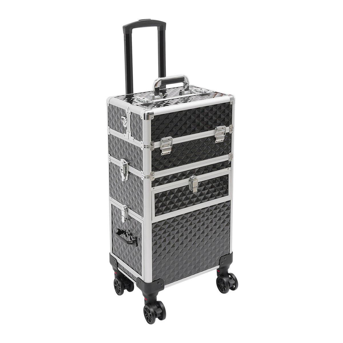 Rolling Makeup Train Case with Wheels Lock & Shoulder Strap Silver Black