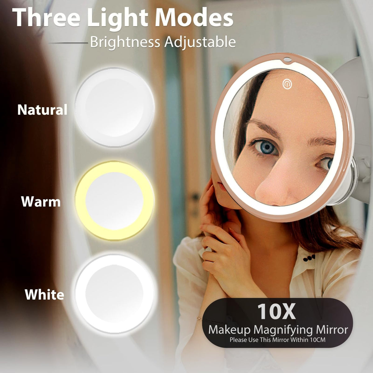 Lighted 8-Inch Magnifying Makeup Mirror with 10X Magnification and Suction Cups