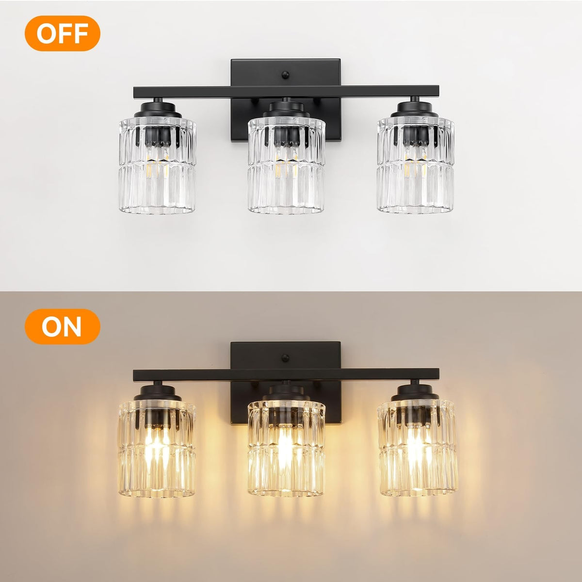 Modern 3-Light Bathroom Vanity Light Fixture, Brushed Black Wall Sconce