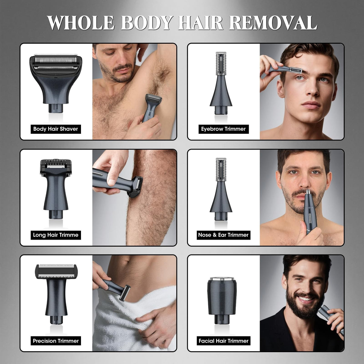 Men's Ball Trimmer for Body & Groin, 6-in-1 Electric Grooming Kit