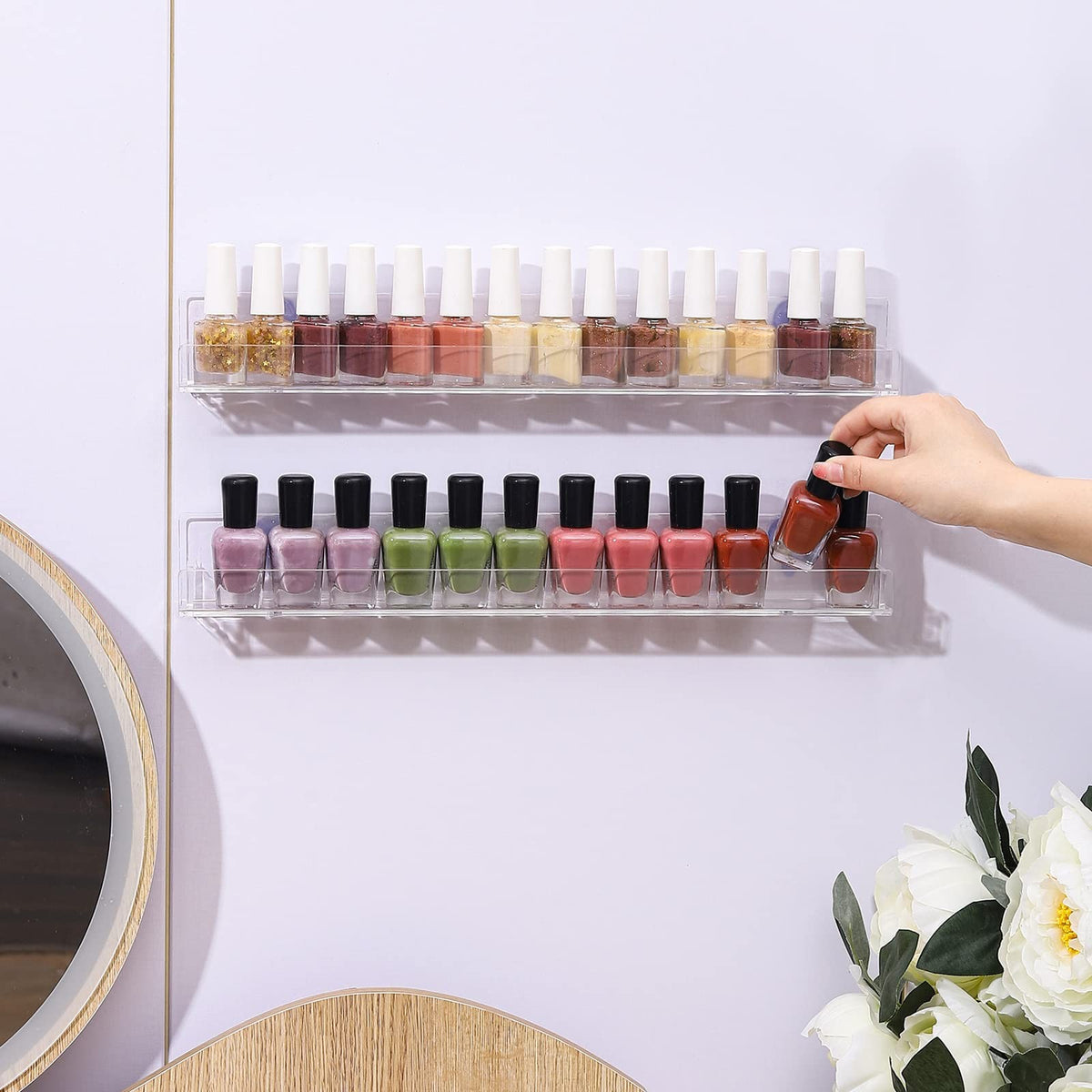 15 Inch Wall Mount Nail Polish Rack Holds 48 Bottles Acrylic Salon Organizer