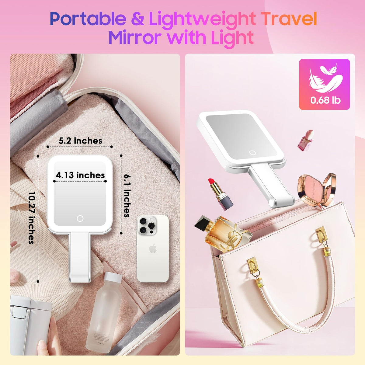 Lighted Travel Mirror with Magnification 30X/1X, Portable Makeup Mirror with LED Lights