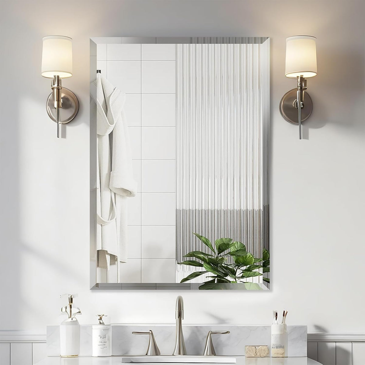 20x28 Inch Frameless Rectangle Bathroom Vanity Mirror with Beveled Edge