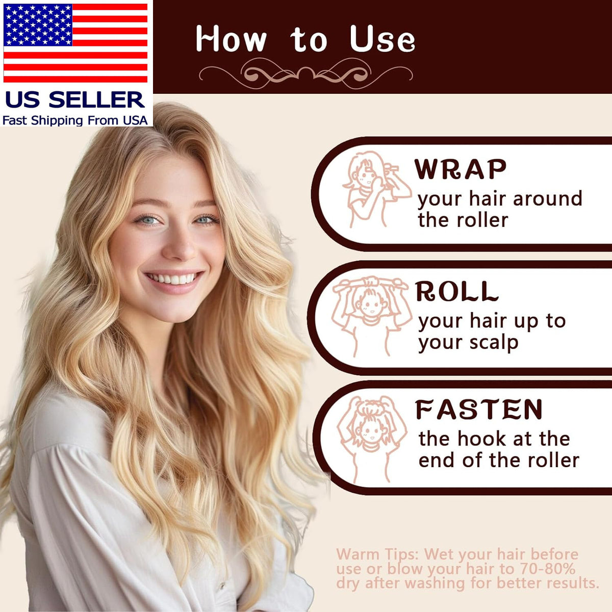 Heatless Hair Curlers Set with Clips for Overnight Styling, No Heat Needed
