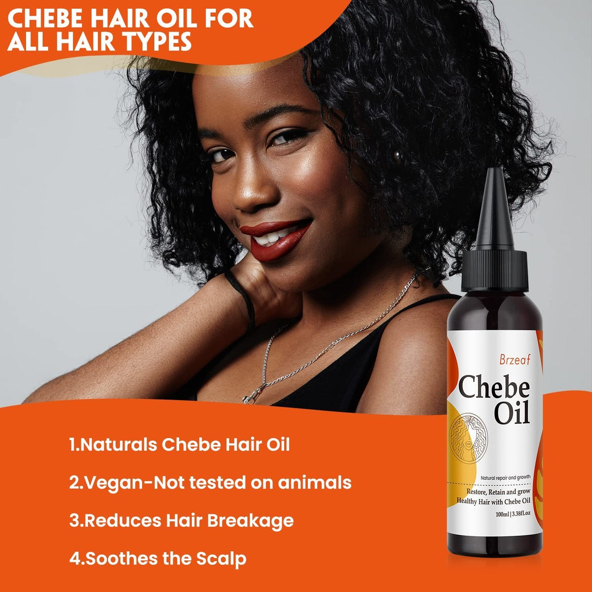 Natural Chebe Oil for Hair Growth & Moisture Restoration - 3.38Oz