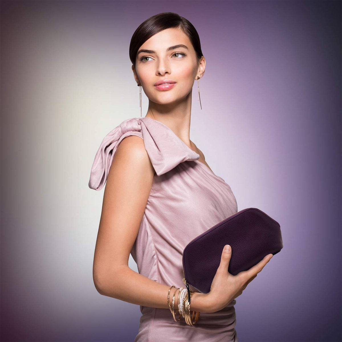 Genuine Leather Makeup Bag Travel Organizer Clutch for Cosmetics & Toiletries