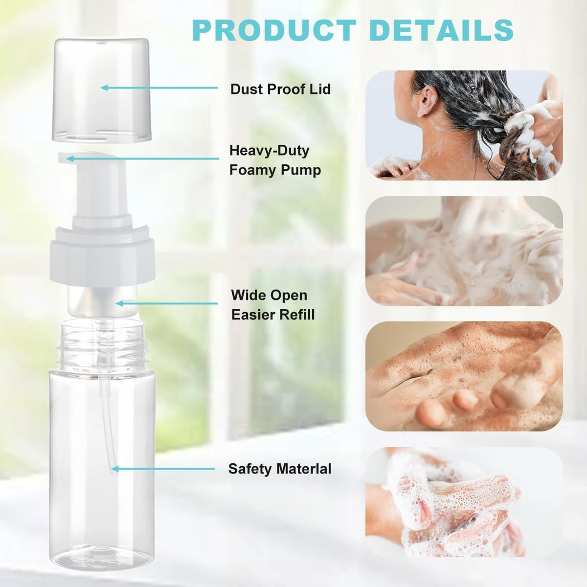 3 Pack 100ML Clear Plastic Foam Soap Dispensers with Spray Pump