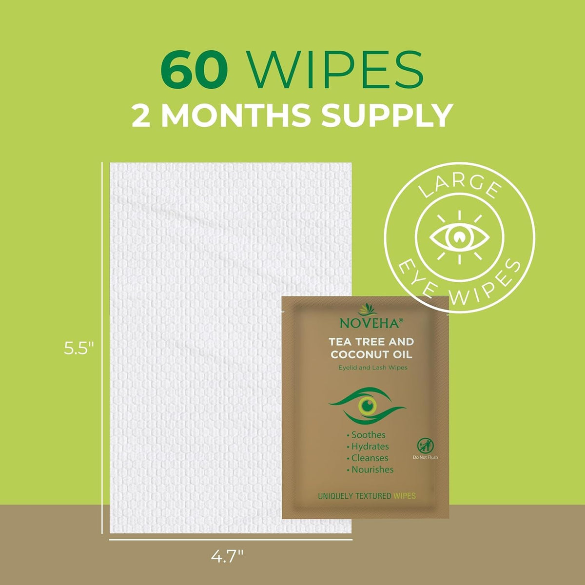 Eyelid & Lash Cleansing Wipes with Coconut & Tea Tree Oil for Demodex & Blepharitis