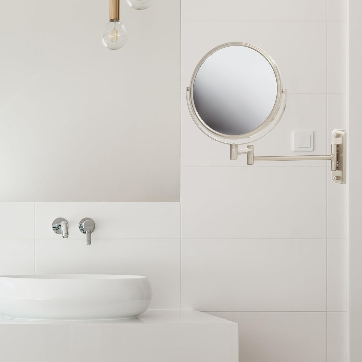 8-Inch Two-Sided Wall Mount Makeup Mirror with 8X Magnification and Extendable Arm