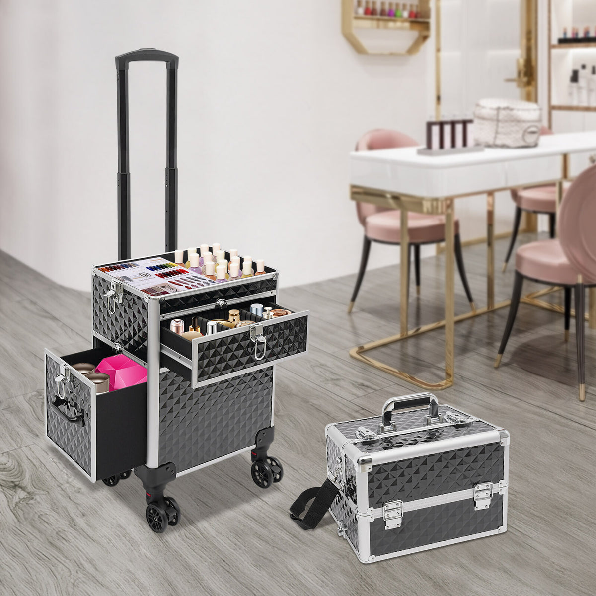Large Capacity Professional Rolling Makeup Case with Durable Design