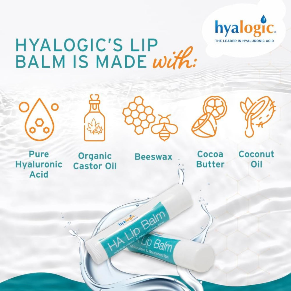 Hydrating Lip Balm Stick with Hyaluronic Acid & Organic Oils - Moisturizing Lip Care