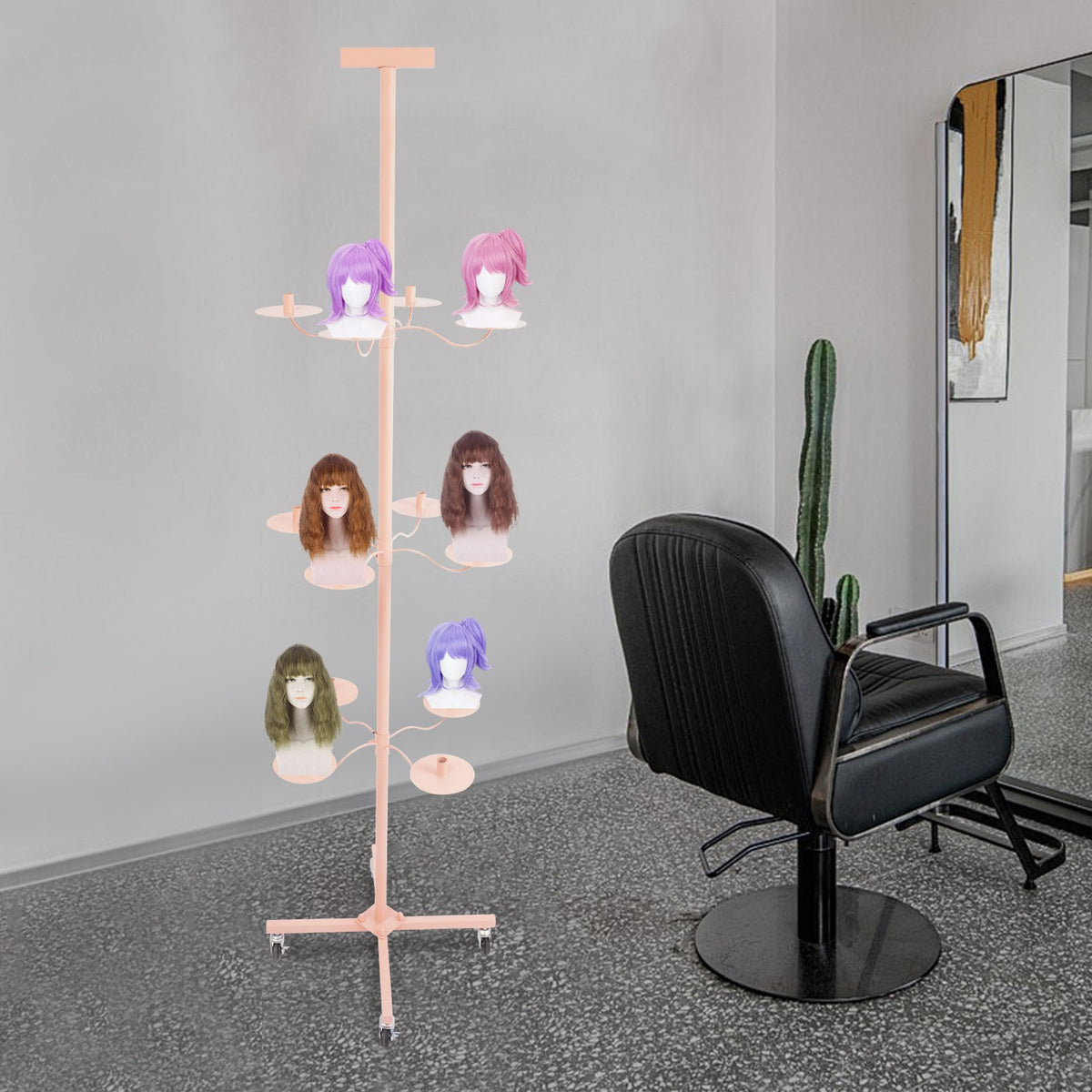 Pink 12-Head Heavy Duty Wig Stand Organizer with Rotating Tiers