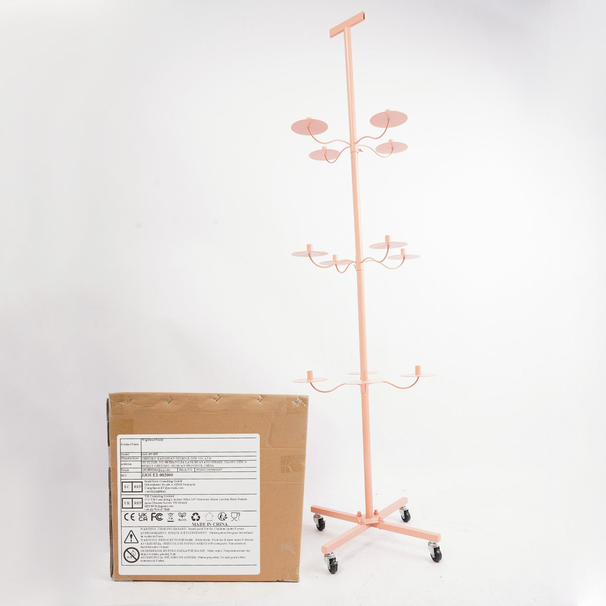 Pink 12-Head Heavy Duty Wig Stand Organizer with Rotating Tiers