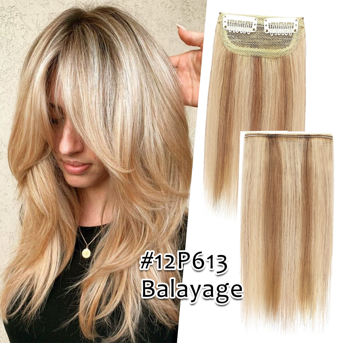 Clip-In Hair Extensions Remy Human Hair Short Pad Topper - Natural Black to Blonde