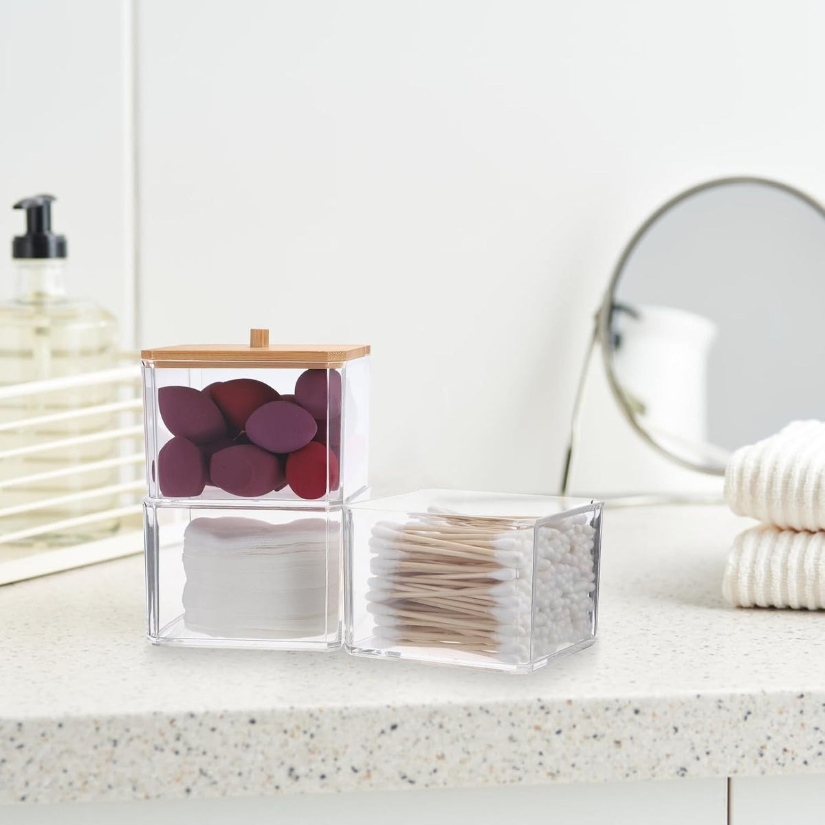 Clear Acrylic Cotton Swab Holder - 3-Tier Bathroom and Office Organizer