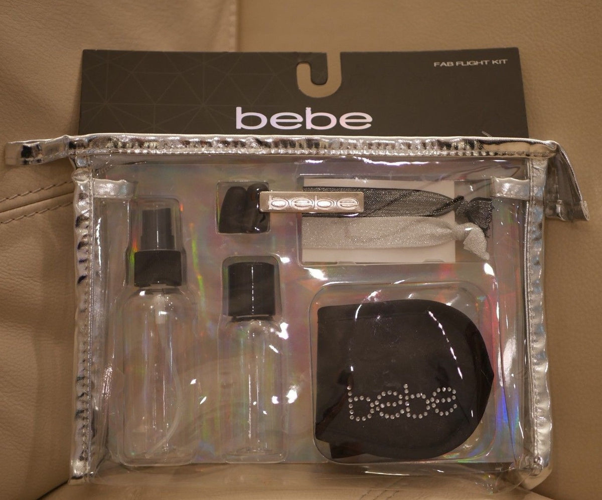 Bebe Travel Kit Case Silver & Black with Sleep Mask & Toiletry Accessories