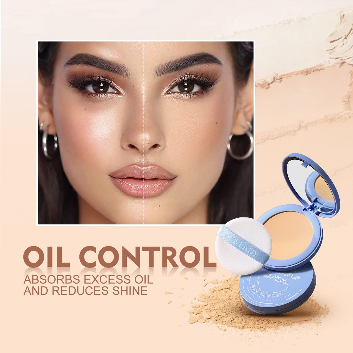 Waterproof Face Powder Set Shine Control & Fine Line Smoothing - 3 Shades