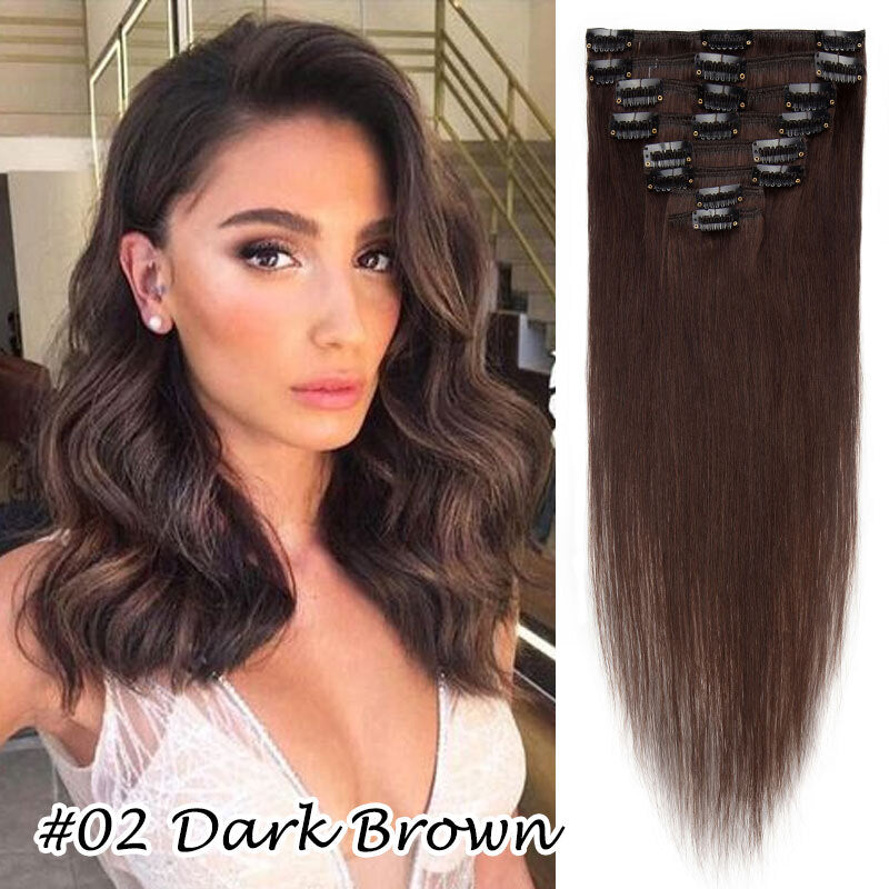 Clip-In Human Hair Extensions Full Head - Virgin Remy, Multiple Colors & Lengths