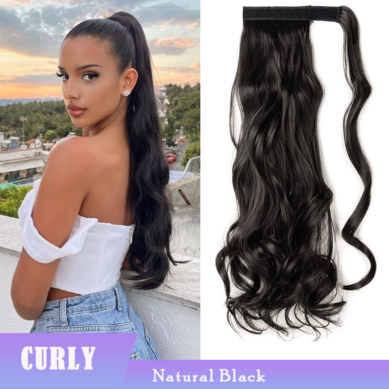 Thick Clip-In Ponytail Hair Extension - Fake Human Hair, Wavy & Straight