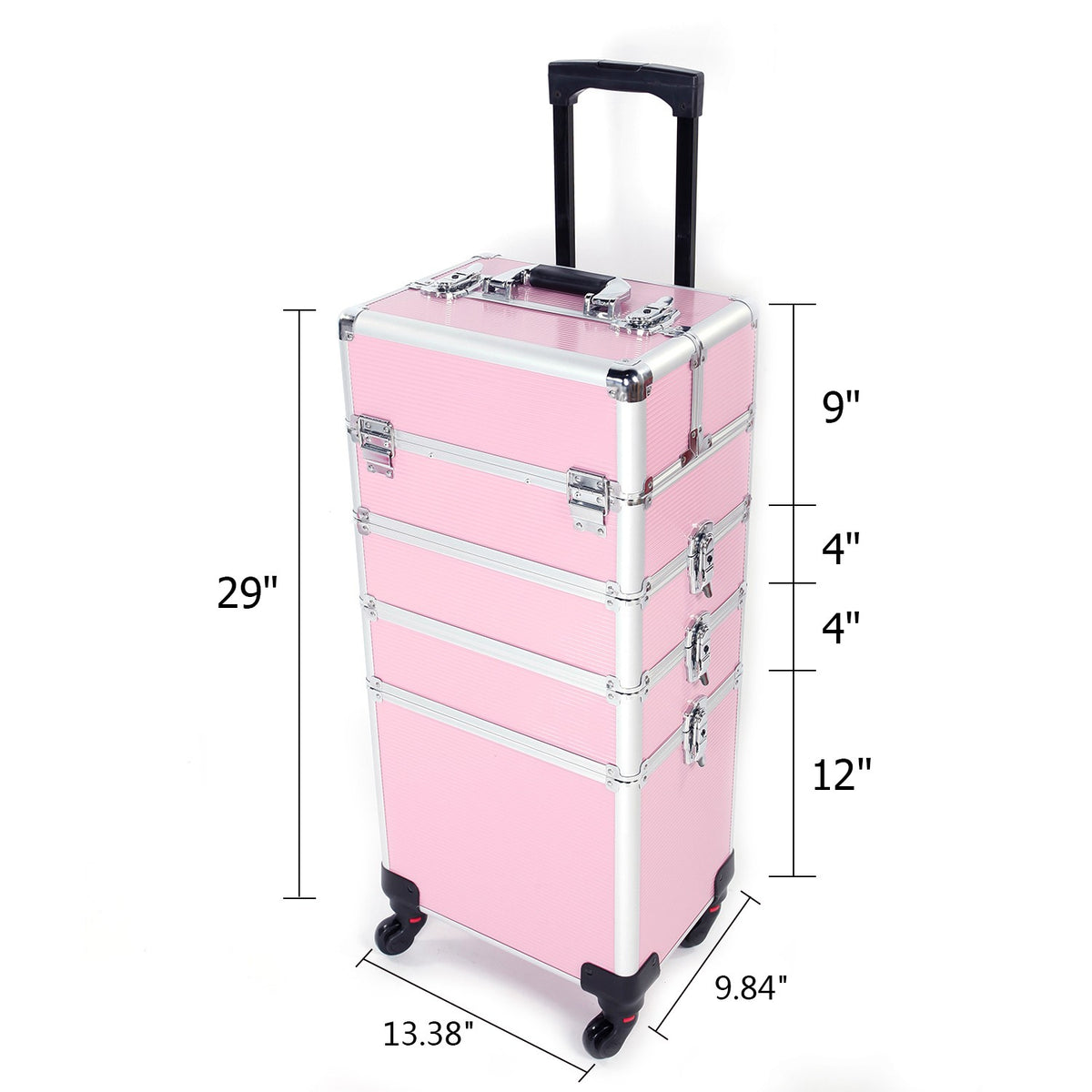 4 in 1 Aluminum Cosmetic Makeup Case with Wheels - Portable Tattoo Organizer