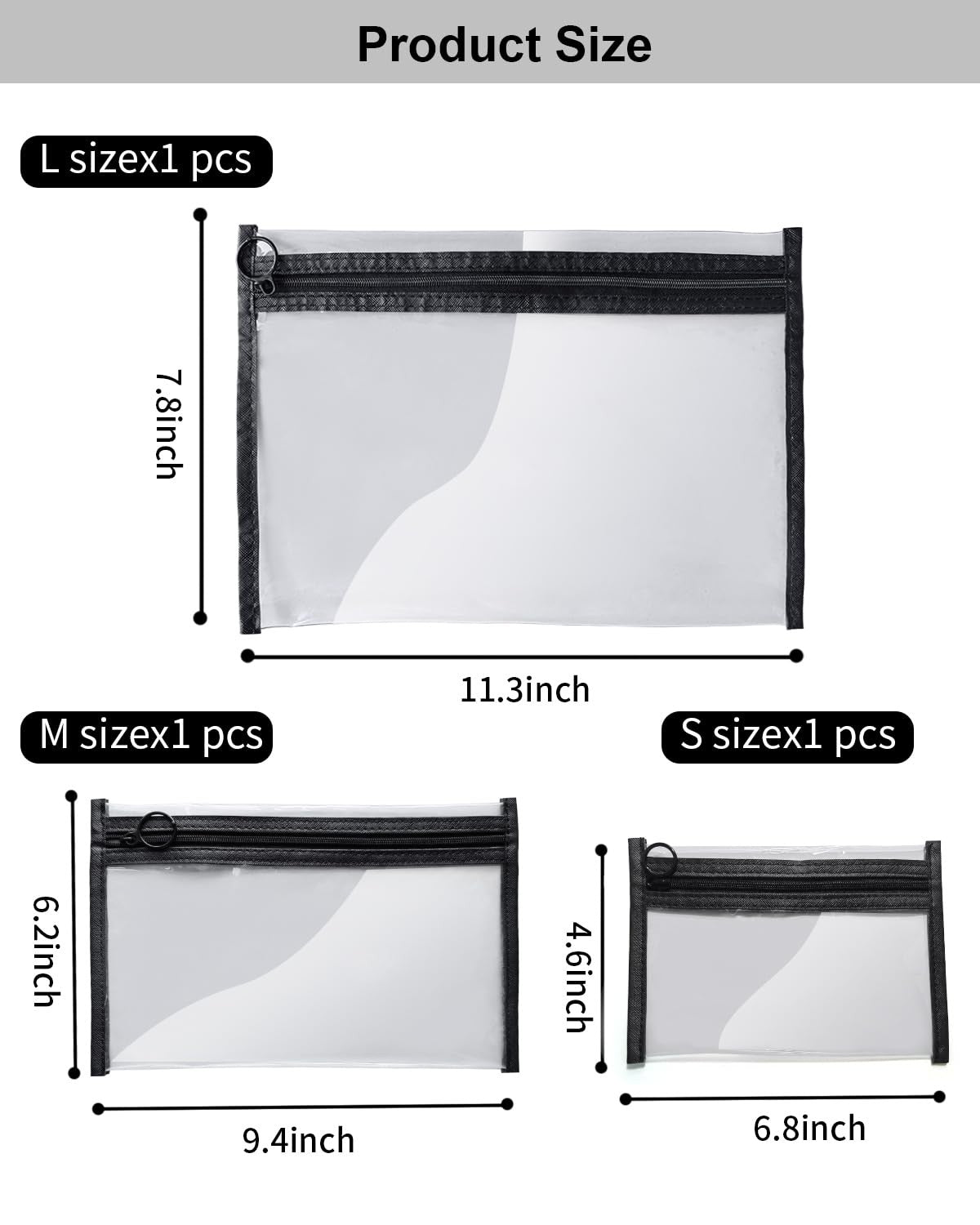 Clear Makeup Bags Set - 3 Small Cosmetic Toiletry Organizer Pouches