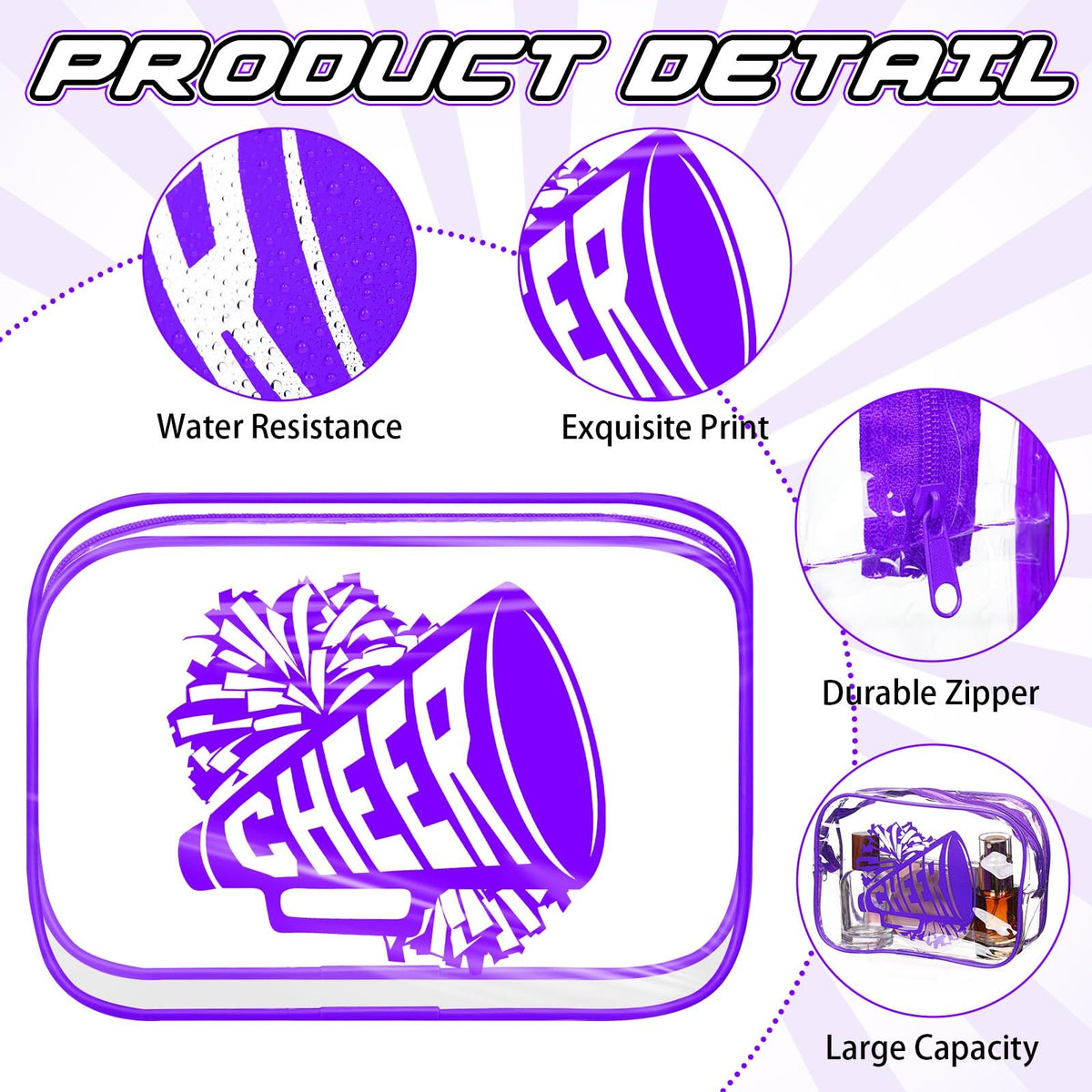 Cheer Makeup Bags Bulk Set - Waterproof PVC Cosmetic Pouches for Teams, 12 Pack