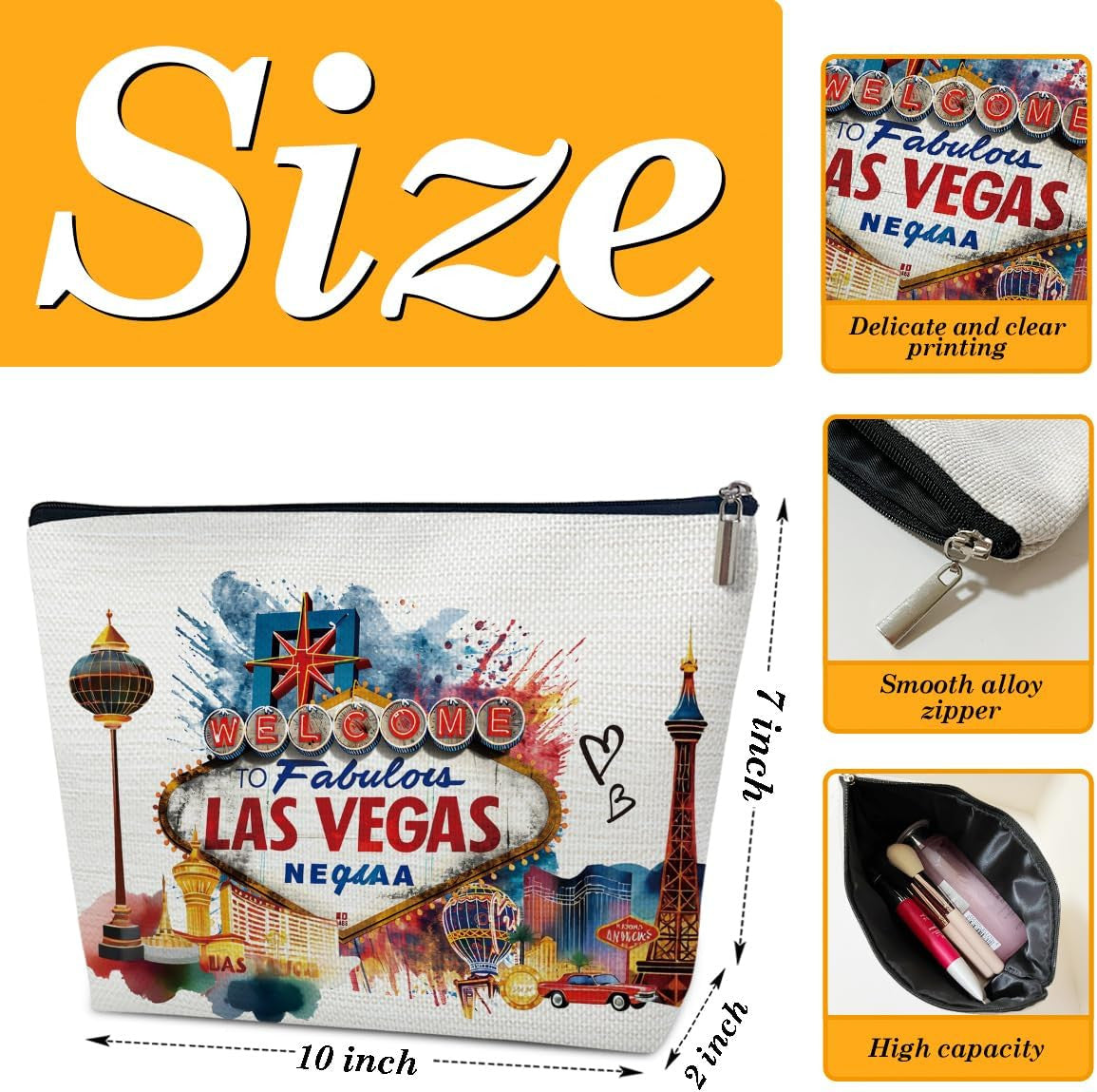 Las Vegas Travel Makeup Bag - City Themed Water-Resistant Cosmetic Organizer