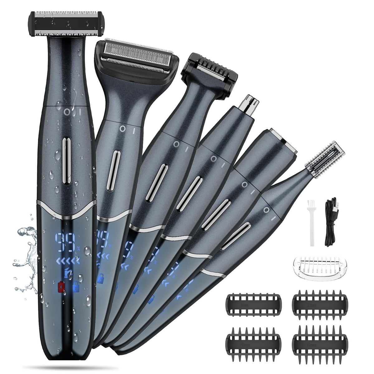 Men's Ball Trimmer for Body & Groin, 6-in-1 Electric Grooming Kit