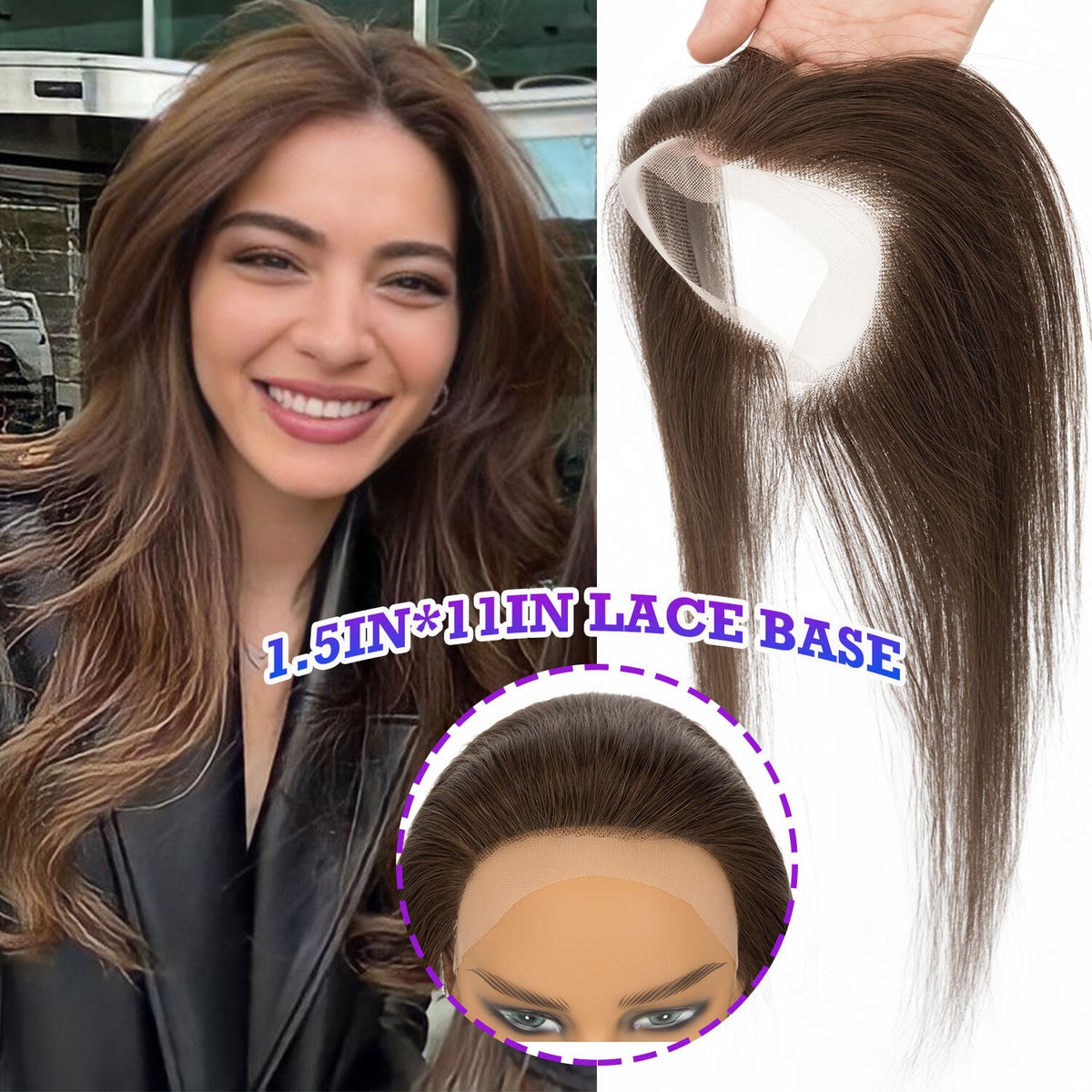 Natural Hairline Full Lace Hair Topper Cover-up for Women - Remy Human Hair