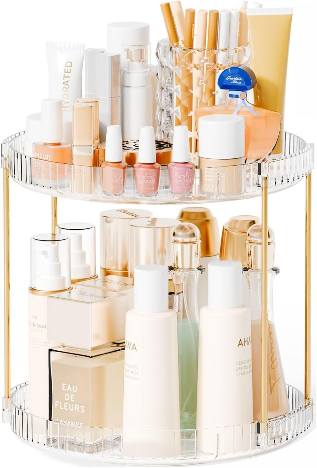 Acrylic 360° Rotating Makeup & Skincare Organizer, 2-Tier Clear Vanity Storage
