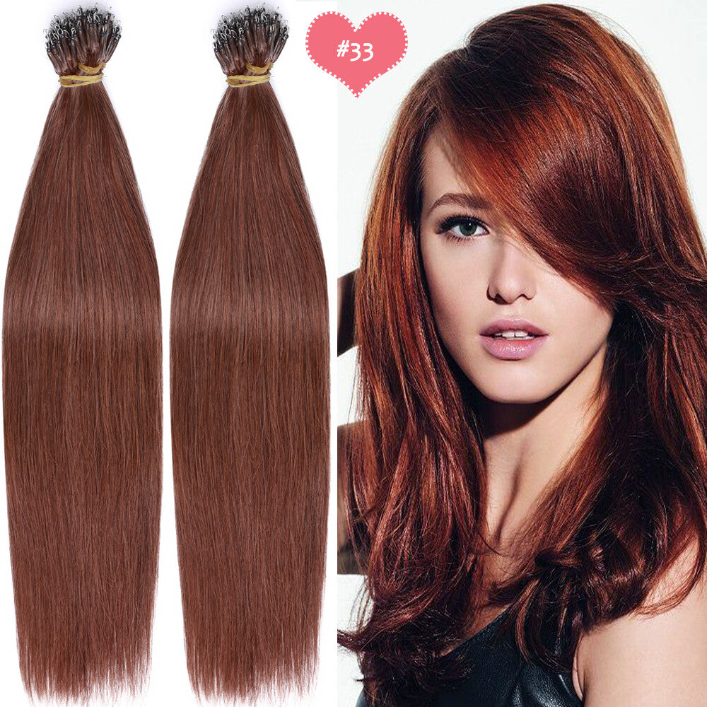 Beads Hair Extensions Nano Bean Remy Micro Loop Link I Tip - Multiple Colors & Lengths