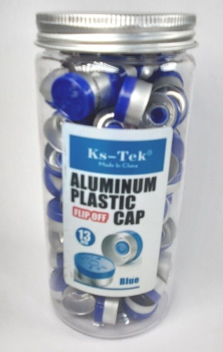 100 Pack Aluminum Plastic Flip-Off Bottle Caps 13mm Blue