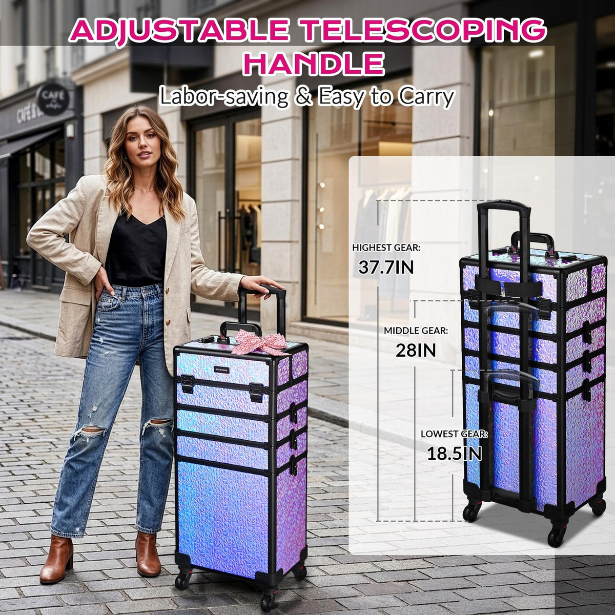 4-in-1 Rolling Makeup Train Case - Purple Mermaid Cosmetic Organizer