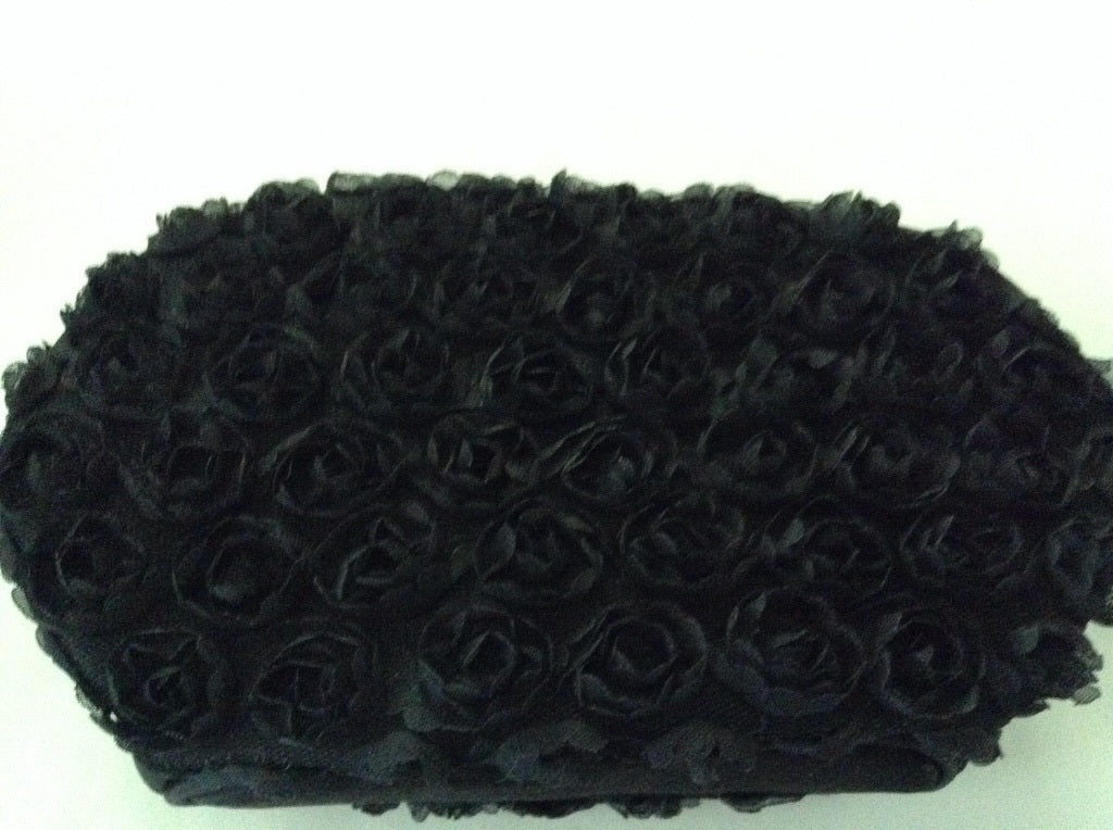Travel Makeup Organizer Bag with Flower Design Satin Black