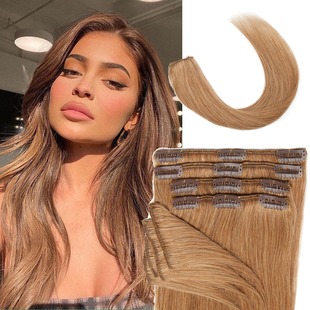 Remy Clip-In Hair Extensions - Full Head 8 Pieces Human Hair, 8-24 Inches