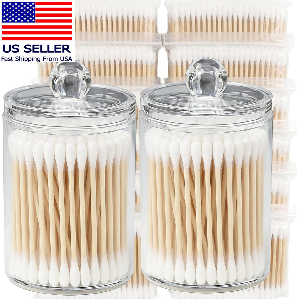 Bamboo Cotton Swabs with 2 Clear Container, 1200 Count Personal Hygiene Tool
